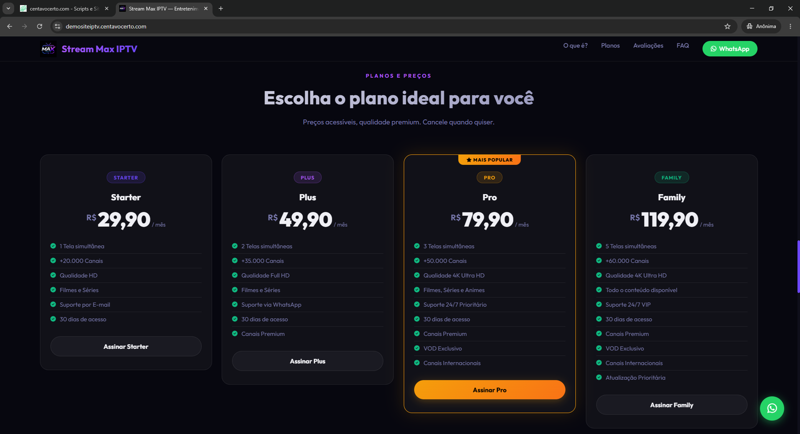 site pronto para iptv